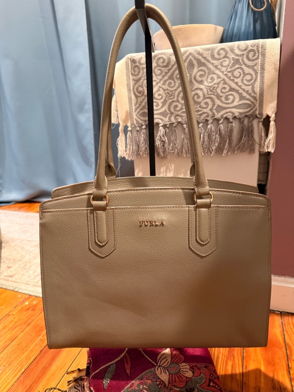 Furla Taupe Leather Double-Handle Tote